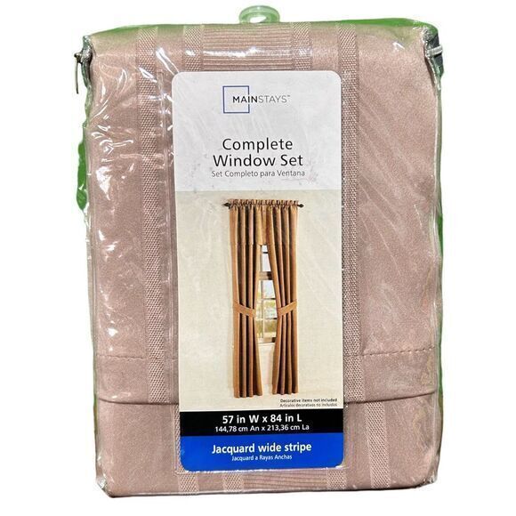 Mainstays Complete Window Set Jacquard Wide Stripe Brown Stone‎ 57" x 84" - Picture 1 of 4